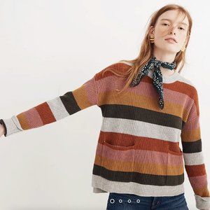 Madewell Patch Pocket Pullover Sweater in Walton Stripe, Size Medium